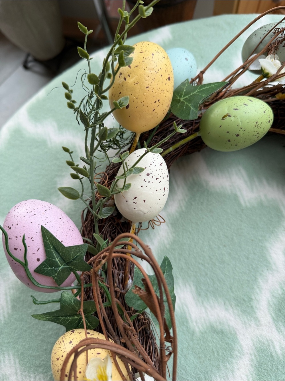 Spring Pastel Egg Wreath - Decorative Home Holiday Accent - Picture 2 of 8